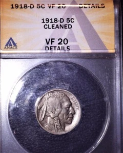 1918-D Buffalo Nickel, ANACS VF20, Tougher Date - Picture 1 of 2