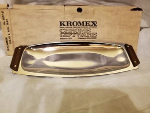 VTG Stunning MCM Kromex Bread and Roll Tray with Faux Walnut Handles New in Box - Picture 1 of 4