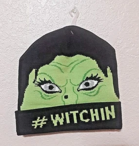 Beanie Mütze Mütze Kappe grüne Hexe schwarz #Hexin Halloween Kostüm böse Hexen Spuk - Bild 1 von 3