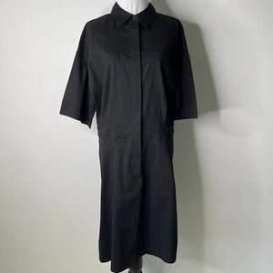 Theory Women's Black Linen Blend Short Sleeve Collared Midi Dress Size 12 - Picture 1 of 10