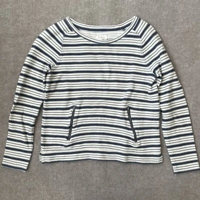 Lou & Grey Sweatshirt Womens Small Blue Striped Zipper Pockets Pullover Sweater — 第 1/4 张图片