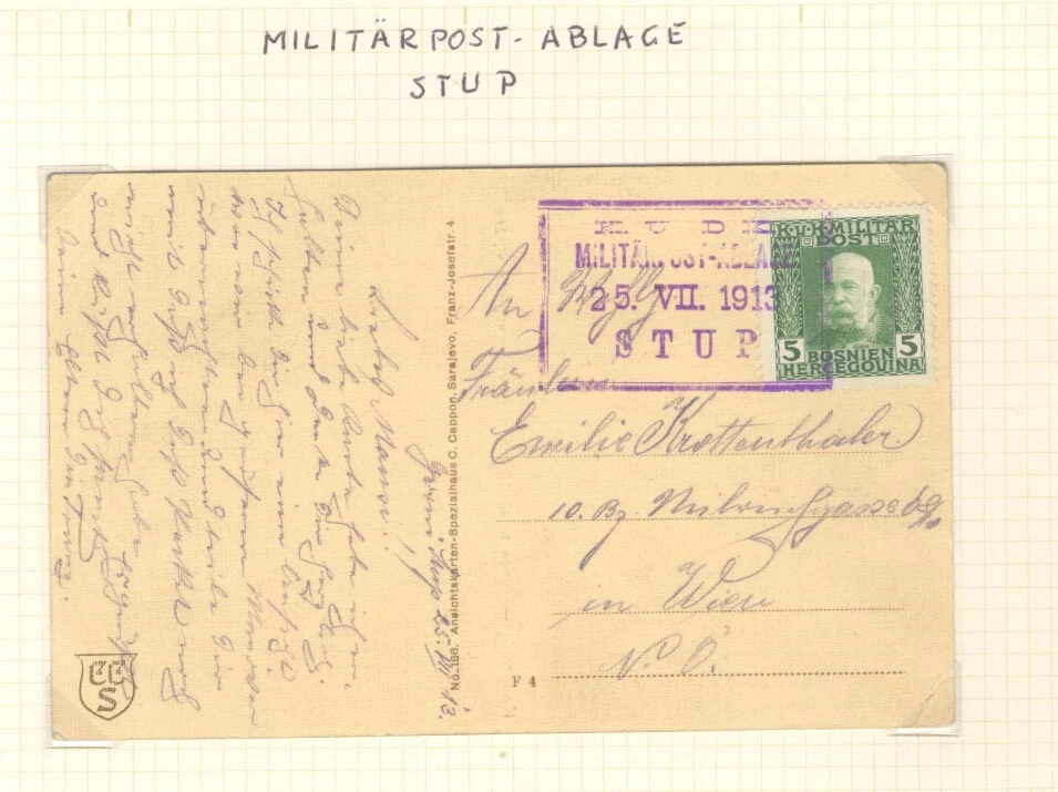 波斯尼亚Militarpost Ablage Stup明信片到维也纳 — 第 1/1 张图片