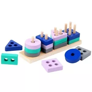 Montessori Blocks Shape toy Kids Wooden Building Block Toys Early Learning Toys - Picture 1 of 10