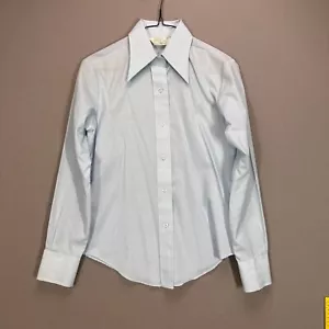 Vintage 70s Womens S Blue Long Sleeve Shirt Dagger Collar School Sears JR Bazaar - Picture 1 of 9