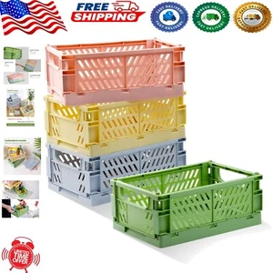Durable Pastel Storage Crates - Foldable Plastic Organizers for Home & Office - Picture 1 of 8
