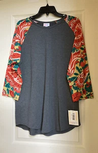 Lularoe Women’s Randy 3/4 Baseball Raglan Tee Gray Floral Sleeves 2XL NEW NWT - Picture 1 of 16