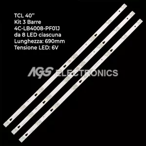KIT 3 BARRAS TIRAS 8 TV LED TCL 4C-LB4003-HR03J 40HR330M08A7_V1 40D2900 - Imagen 1 de 1