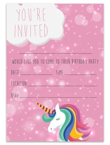 LICORNE FÊTE D'ANNIVERSAIRE INVITATIONS ENFANTS ROSES FILLES ENFANTS - Photo 1/3