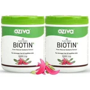 OZiva Plant Based Biotin 10000mcg+(with Amla to Support Hair Growth) PACK OF 2 - Picture 1 of 4
