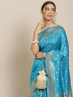 Saree New Design Jacquard  Zari Woven Sky  Indian Party Wedding Festive  Sari 
