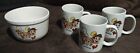 Set of 4 Kelloggs Snap Crackle Pop Dishes includes 3 Coffee Mugs & 1 Cereal Bowl