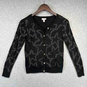 Cat & Jack Sweater Girls Size Large 10-12 Black Stars Print Cardigan Button Up - Picture 1 of 10
