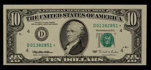 FR 2032-D* $10 1995 Federal Reserve Note US - Star Note - SKU-CA1637 - Picture 1 of 2