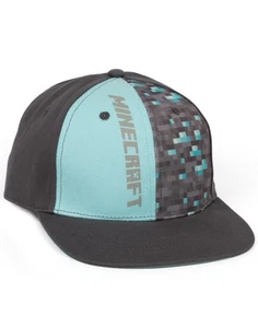 Minecraft Grey Diamond Pixel Print - Cut & Sew Snapback Flat Cap Boys - Picture 1 of 10