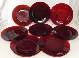 Vintage Set of 8 Anchor Hocking Royal Ruby Red 9" Glass Dinner Plates - Picture 1 of 8