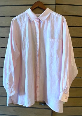 Classic L.L. Bean Rose Pink 100% Linen Long Collared Shirt Blouse 2X - Image 1 of 4