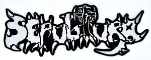 SEPULTURA BESTIAL DEVASTATION WHITE SHAPED LOGO EMBROIDERED BACKPATCH - Picture 1 of 2