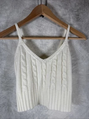 Camiseta sin mangas corta Shein para mujer PEQUEÑA marfil tejida con cable cuello en V acrílico acogedora coqueta Foto 1 de 4