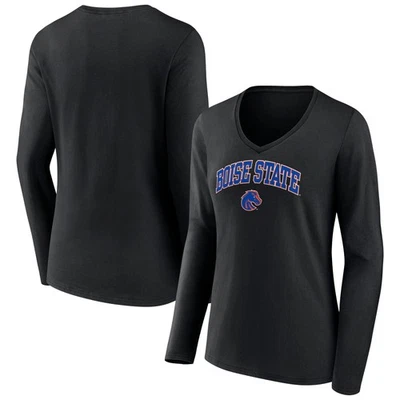 Women's Black Boise State Broncos Campus Long Sleeve V-Neck T-Shirt - Image 1 of 3