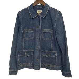 L. L. Bean Jeansjacke Blazer Damen blau Knopfleiste Fronttaschen Scheunenmantel L - Bild 1 von 9