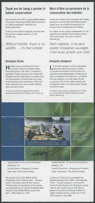 2005 CANADA FEDERAL WILDLIFE HABITAT CONSERVATION, HARLEQUIN DUCKS, VD.#FWH21d - Image 1 of 2
