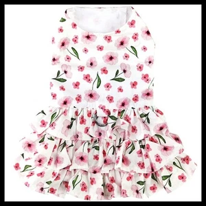 NWT Doggie Design Pink Floral 3 Tiered Ruffle Dress w/ Matching Leash XS S M - Picture 1 of 10
