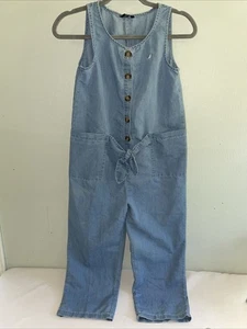 Nautica Girl Size L 12 14 Blue Jean Summer Jumpsuit Romper Sleeveless Front Tie - Picture 1 of 8