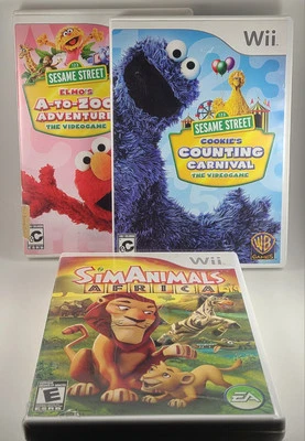 3 Game Wii Lot SimAnimals Africa Sesame Street Elmo Cookie  (Nintendo Wii) CIB  - Image 1 of 4