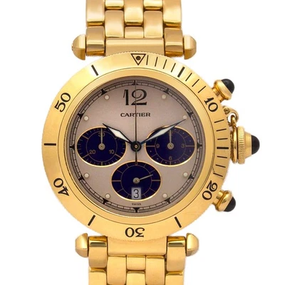 Cartier Pasha Blue Chrono 30009 Quartz 38mm 18K YG Watch Champagne Dial Date - Image 1 of 4