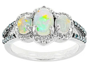 .88ctw Opal, .16ctw White Zircon, .07ctw Blue Diamond Accent Silver Ring tamaño 11 - Imagen 1 de 4