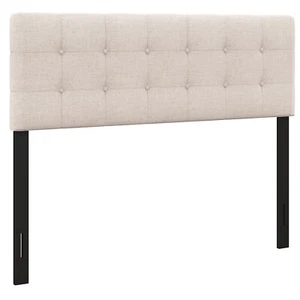 Queen/Full Size Headboard Linen Fabric Upholstered Button Tufted Solid Wood Leg - Picture 1 of 7