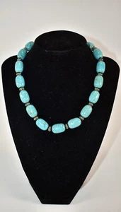 VINTAGE GENUINE TURQUOISE & SILVER SPACERS 16" NECKLACE - Picture 1 of 5