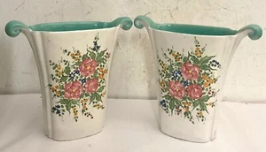 Pair of Vintage Italian Decorated Pottery Vases Vanro - Picture 1 of 8
