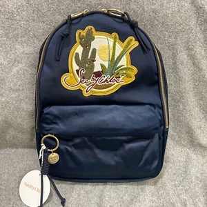 NWT See by Chloe Satin Cactus Patch Medium Backpack Dark Navy - Picture 1 of 13