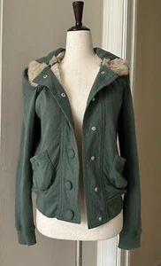 Marc Jacobs Green Sherpa Hoodie Jacket Fur Collar Size XS - Picture 1 of 11