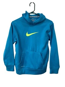 Nike Therma Fit Pullover Hoodie Sweatshirt Kids L Swoosh Blue Athleisure Sporty - Picture 1 of 6