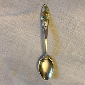 SOUVENIRLÖFFEL STERLINGSILBER ROTKEHLCHEN EMAILLE ORANGE - Bild 1 von 3