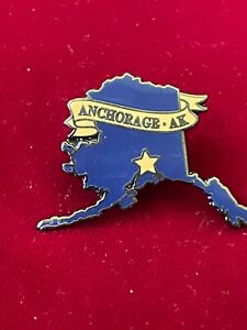 Anchorage Alaska State Shape Capital Star Cloisonne Enamel Lapel Pin 1.25"