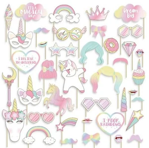 Girl Kids rainbow Unicorn pony Birthday Party Selfie Photo Booth Prop Game Sign - Picture 1 of 12