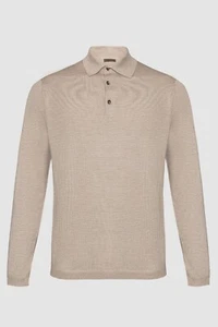 NUEVO ESTILO LATINO CACHEMIR SEDA CÁÑAMO MANGA LARGA POLO EU 54 US 44 L/XL Beige - Imagen 1 de 3