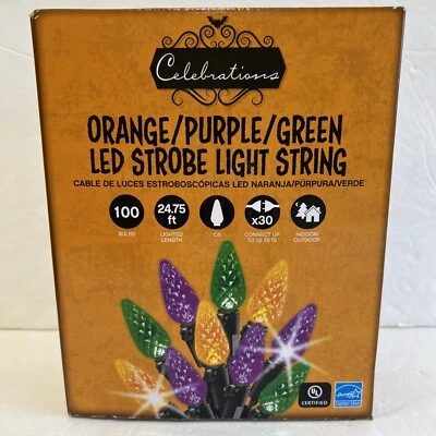 Celebrations Orange Purple and Green LED String Lights 100 Bulbs textured design - Image 1 of 3