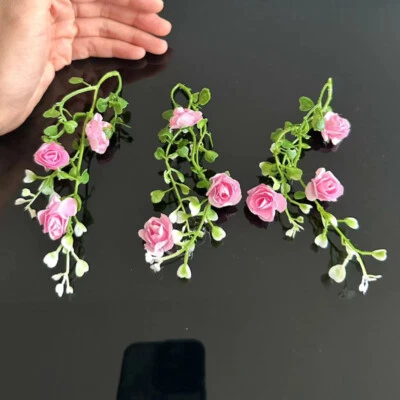 3PC Rose Flower Vine 1:12 1/6 Scale Dollhouse Miniatures Handmade Accessories - Image 1 of 4