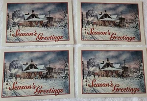 4 LEANIN TREE Christmas Cards Cars Horses At The Train Station 6.75x4.5" W/Env - Picture 1 of 4