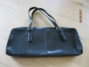 Hobo International Black Leather Double Strap Top Zip Satchel Baguette Handbag - Picture 1 of 11