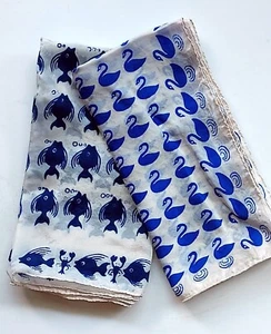 Vintage silk hankies hanky handkerchief blue white fish swans MCM Art Deco - Picture 1 of 11