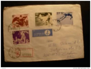 Poland Football Stamps On Registered Air Mail Cover Gdansk Danzig To Berlin Futb - Picture 1 of 1