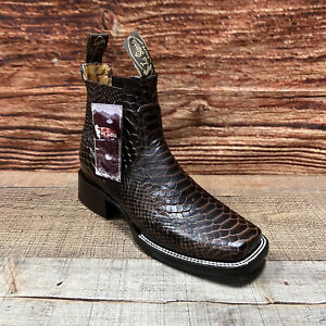 Men's Western Cowboy Square Toe Ankle Boot from Python Printed Botin Vaquero 715