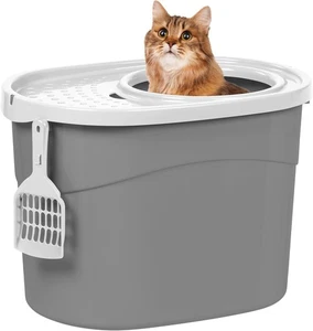 IRIS USA Top Entry Cat Litter Box, Large Enclosed with Oval Entry, Gray - Picture 1 of 10