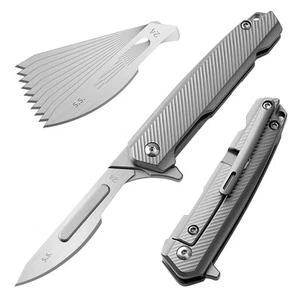 T036 Folding scalpel knife, 2.9'' Titanium alloy handle, with 10pcs #24 Stain... - Picture 1 of 5