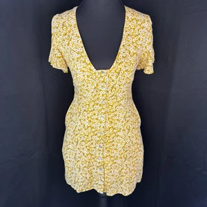 Polly Yellow Floral Mini Dress Ditzy Sundress Daisy Button Flutter Sleeve Size 2 - Picture 1 of 17